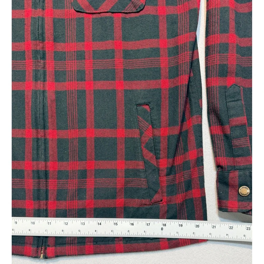 Wrangler Mens Shirt Jacket Red Black Plaid Full Zip Corduroy Collar Small‎